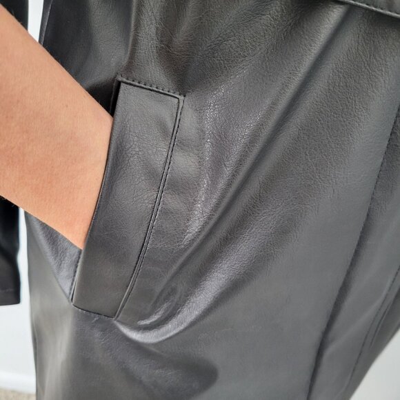 Vintage Y2K Urban Behavior Black Faux Leather Trench Coat Matrix Vibes - Picture 8 of 14